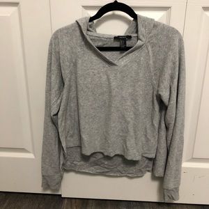 Forever21 Grey Hooded Reverse Stitch Sweatshirt